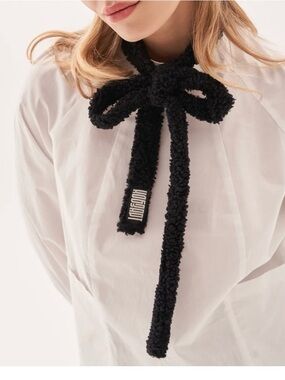 Black Fuzzy Bow Neck Tie